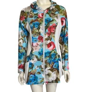 LAURA HLAVAC Cream Floral Zip Front Pocket Hoodie Tunic S